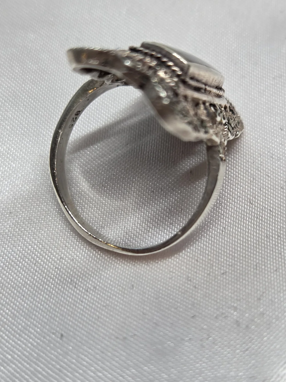 Vintage Black Onyx Marcasite Filigree Statement Ring